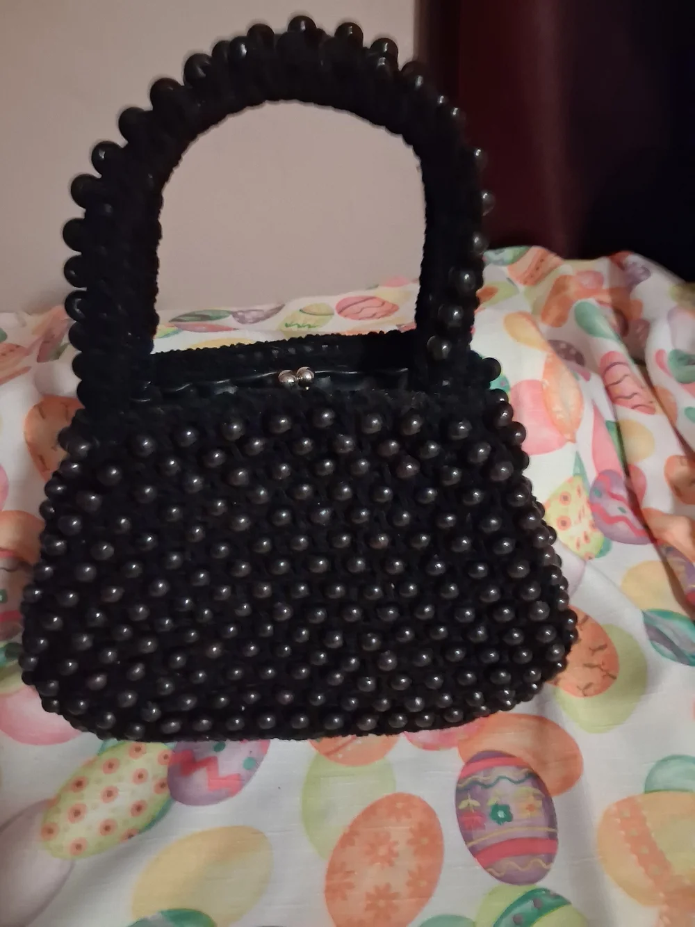 Walborg Black Beaded Top-Handle Clutch
